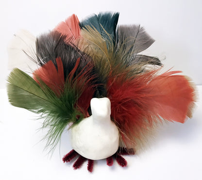 Turkey craft with feathers and clay