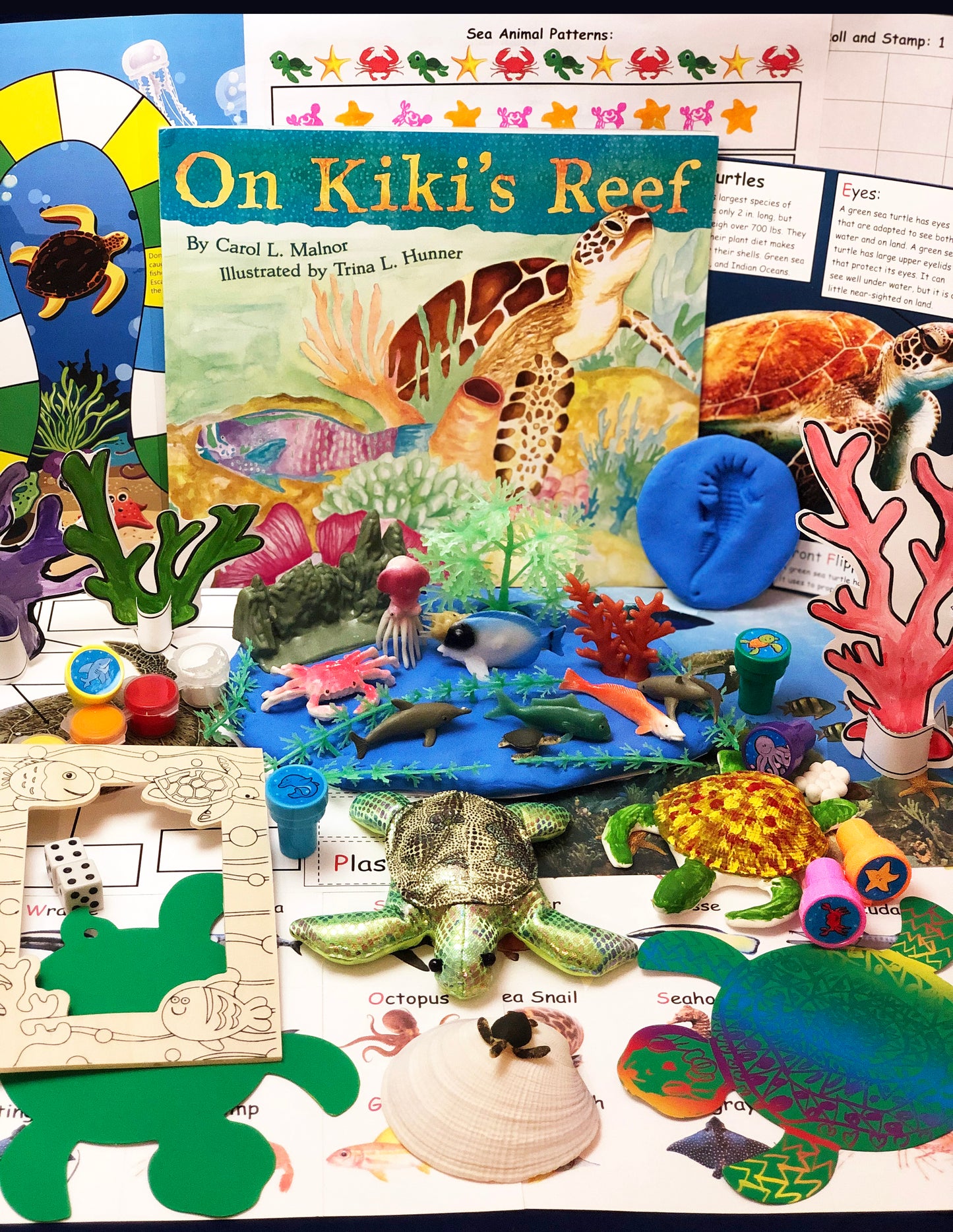 Green Sea Turtle and coral reef themed activities for kids