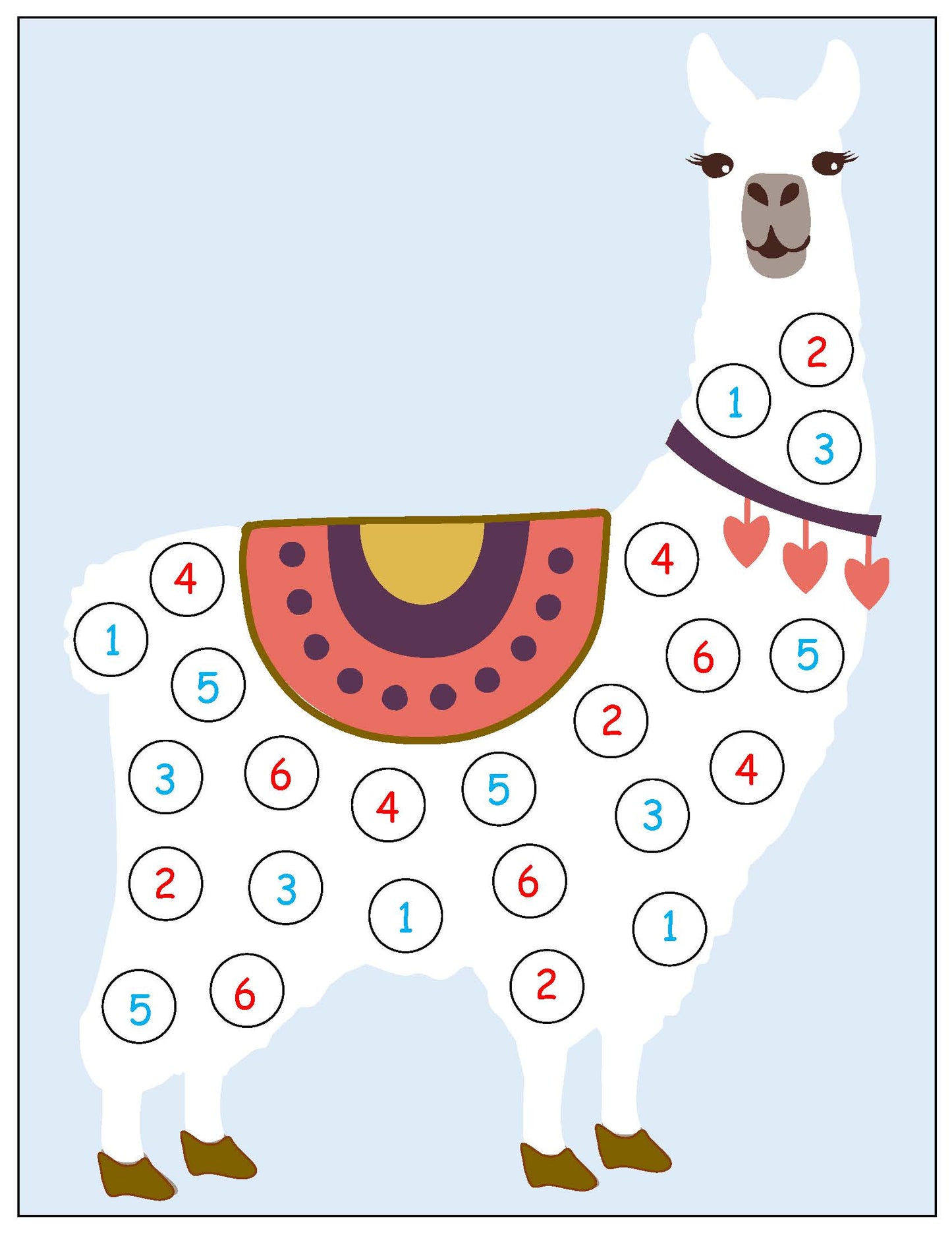 Llama roll and cover math game kids