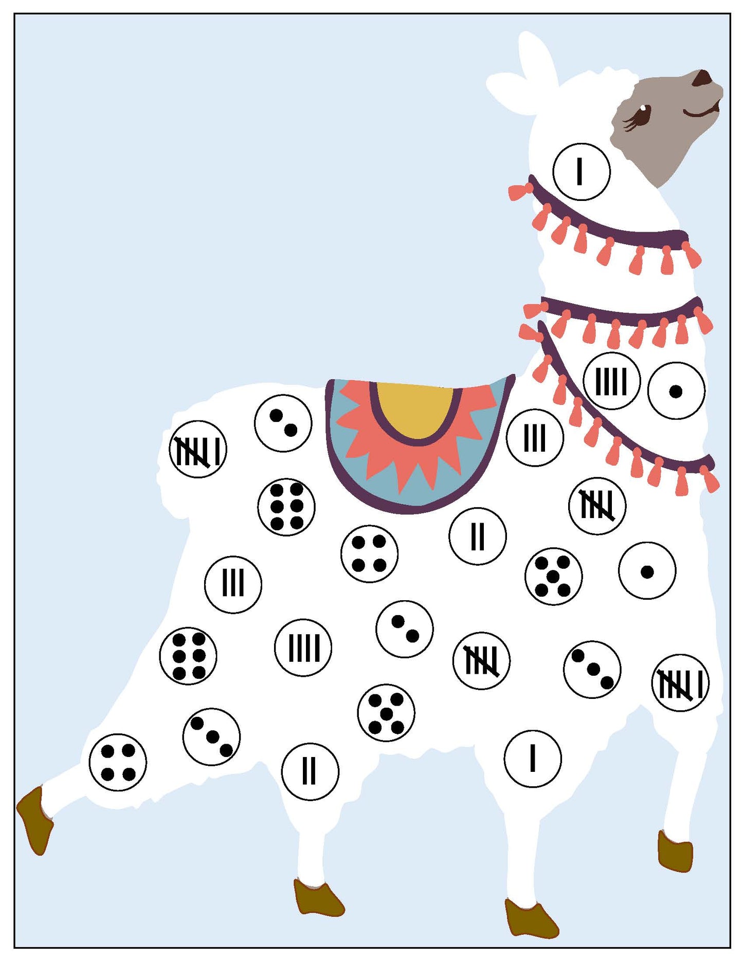 Llama roll and cover math game kids