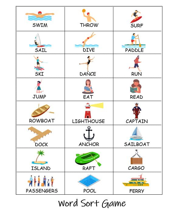 Word Sort Game Boat Themed